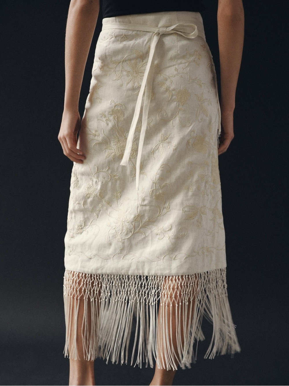 ZARA ZW COLLECTION 100% LINEN EMBROIDERED MIDI SKIRT - Picture 3 of 14